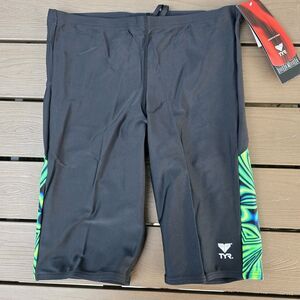 TYR Men's Tyreeco Nylon Blue/green Swirl Swimsuit Jammer Sz 34 NEW
